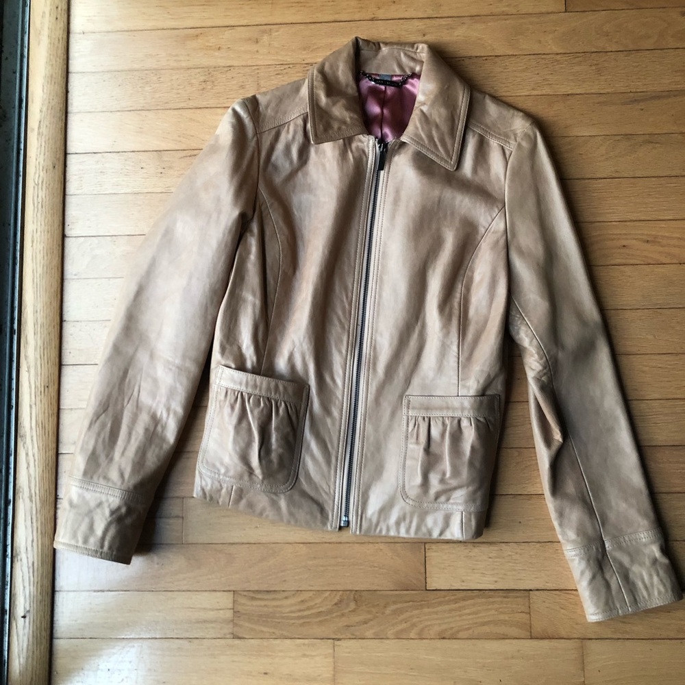 Ann Taylor Tan Leather Jacket Size Small